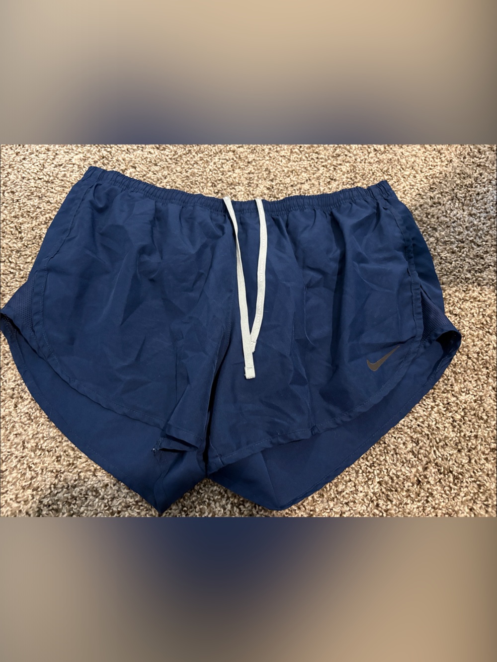 Nike Men's Navy Athletic Shorts with White Drawstring